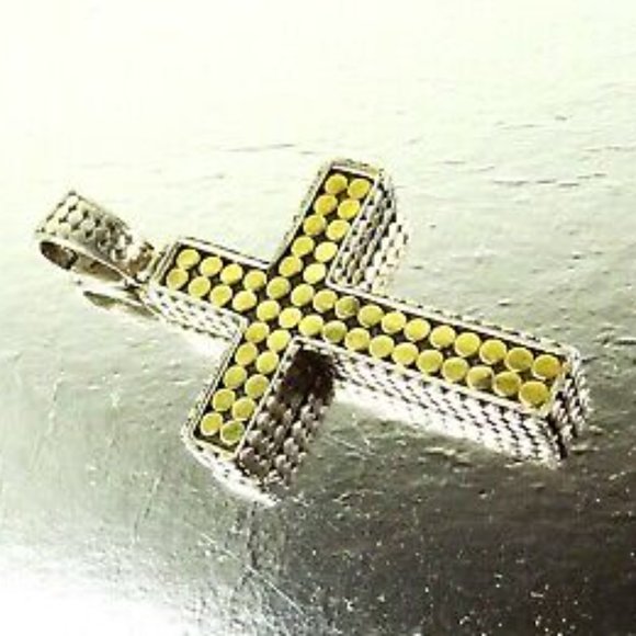 JOHN HARDY Sterling Silver 18K Gold Cross Reversible Pendant & Chain Necklace - Picture 2 of 12
